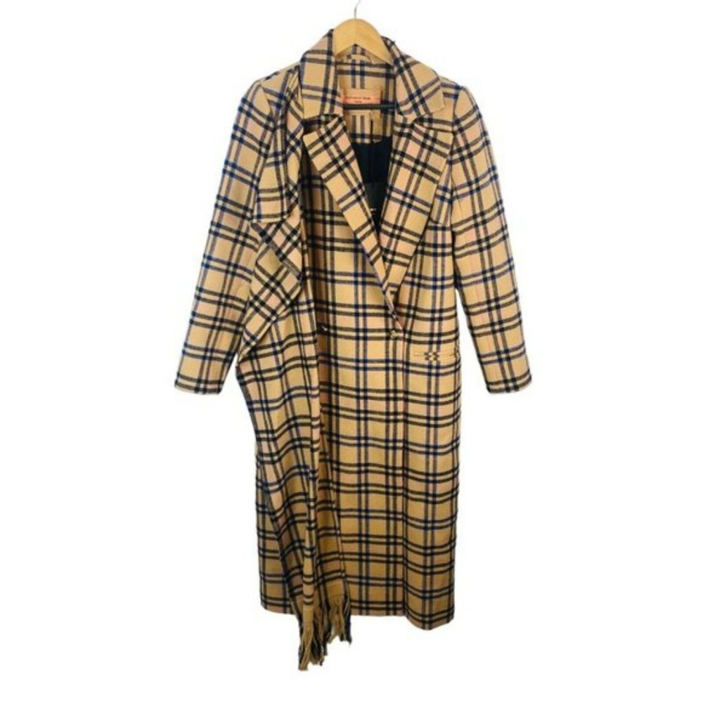 Mother Of Pearl BNWT Wool Check Coat + Scarf Fringe Size   10   6